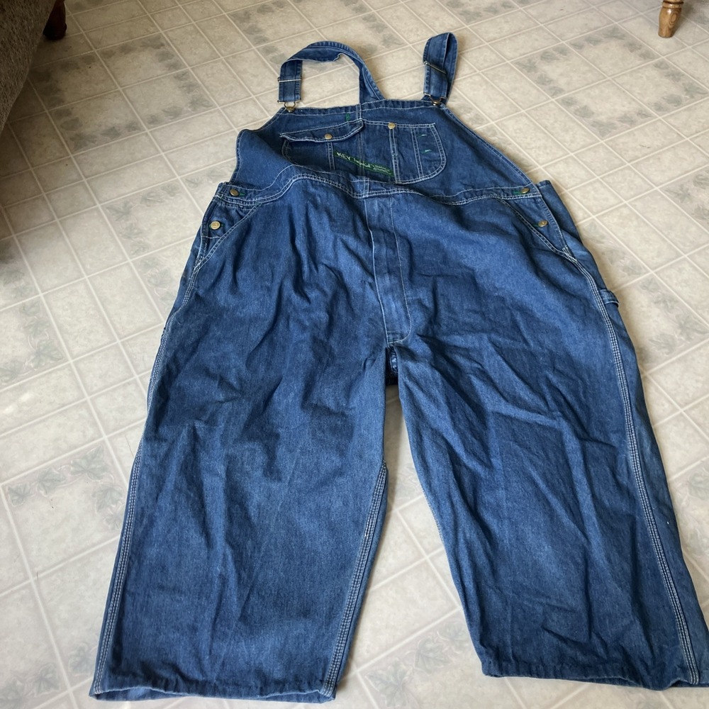 Key Imperial Mens Denim Bib Overalls Blue Cut Off Hemmed Workwear Sz 52 Vintage